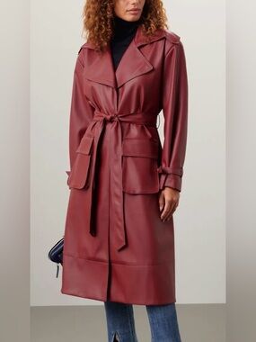 Ashley Park - Red Belted Long Faux Leather Jacket
